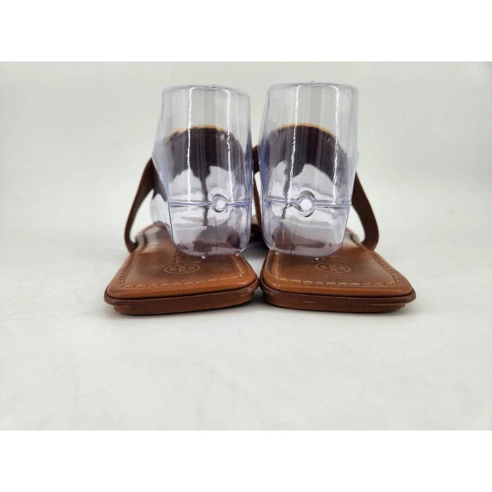 Tory Burch Georgia Sandals Womens 9.5 Tan Brown Gold Logo‎ Thong Flat 84937